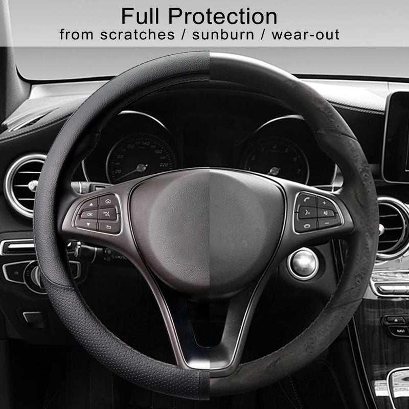 COFIT Breathable Car Steering Wheel Cover 15 inch Auto Universal Leather Wrap Non-Slip Steeringwheel Protector Automotive Interior Accessories, Black (Suit for 14.5-15 inch) - Image 5